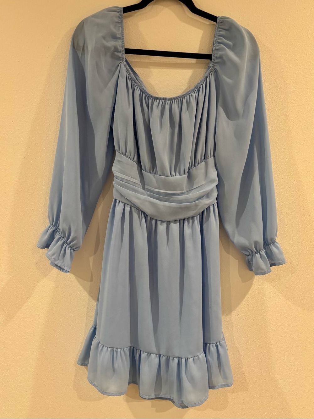 Women's Light Blue Puff-Sleeve Ruffle Dress